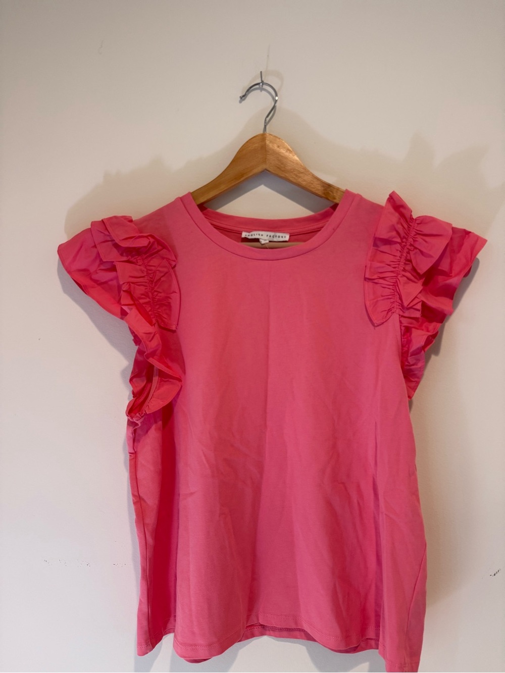 English Factory Fuchsia Pink Ruffle Poplin Top- Sz L